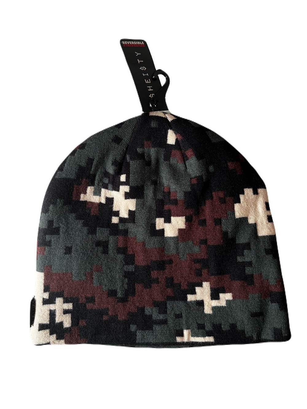 Reversible Camo Knit Beanie - Black, Green, Brown -